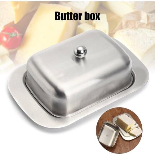 Stainless Steel Butter Dish Box Fruits Dessert Cheese Storage Tray with Lid Home Butter Plates Kitchen Dining Bar Tableware
