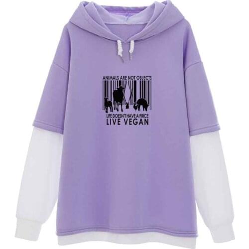 Fake Two Piece Sweatshirt Color Block Jacket Vegan Hoodies Aestheic Pullover Sweatshirt Oversized Autumn Winter Long Sleeve