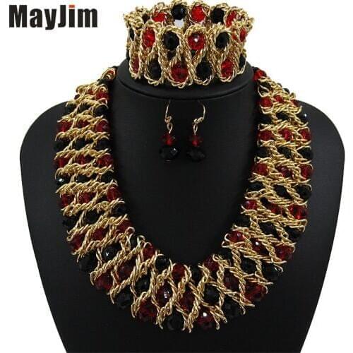 Statement necklace fashion jewelry sets Handmade gold chain african nigerian crystal bead dubai jewelry sets Vintage Bijoux