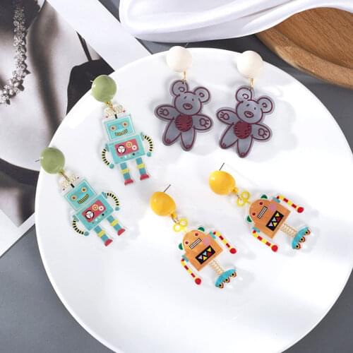 Ladies New Acrylic Earrings 925 Silver Needle Three-dimensional Cartoon Little Yellow Man Earrings Girl Cute Bear Earrings