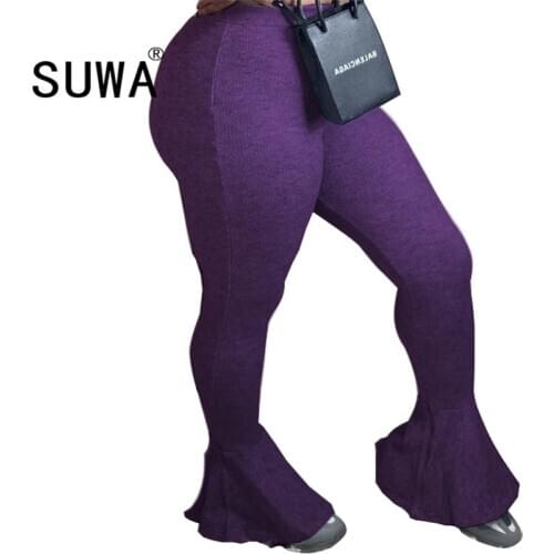 High Elasticity Solid Color Bell Bottom Pant Women High Waist Stretchy Bodycon Flare Trouser High Street Skinny Fitness Legging