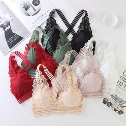 Sitonjwly Sexy Lace Bras for Women Cross Strap Bralette Seamless Deep V Push up Bras Backless Bralette Lingerie Brassiere