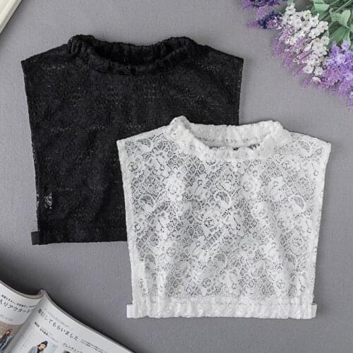 2021 White Black Lace Embroidery Fake Collar Shirt False Collar Woman Detachable Collar Hollow Lapel Faux Col Tie Accessories