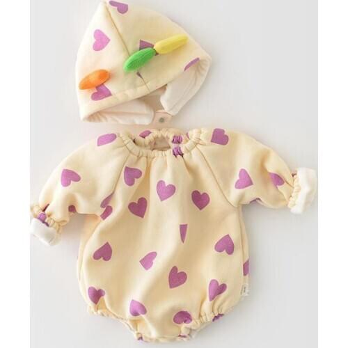 Winter Fashion Warm Long Sleeve Baby Bodysuit For Girls Clothes Heart Print Thicken Warm Newborn Jumpsuit Baby Clothing