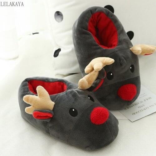 Winter Super Soft Shoes Women Men Christmas Deer Warm Cotton Slippers Unisex Plush Lovable Indoor Slippers Xmas Gifts For Girl