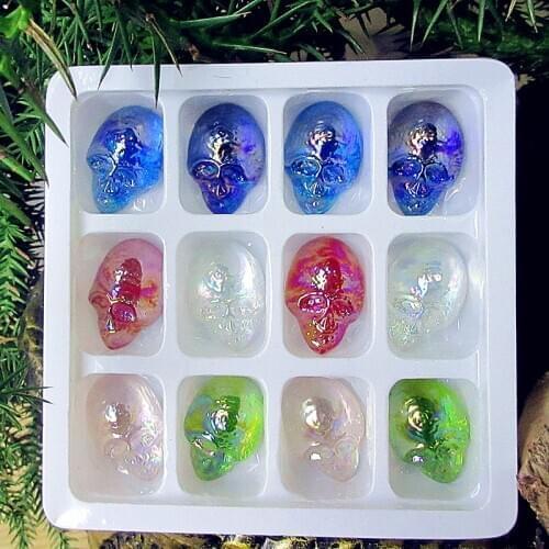 12 PCS NEW hand made glass skull figurines Halloween party candlestick decorative accessories convex flat glass alien statue