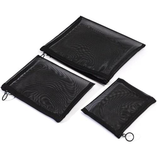 3 Pcs/Set Black Mesh Cosmetic Bags Travel Zipper Storage Pouch Toiletry Wash Bag