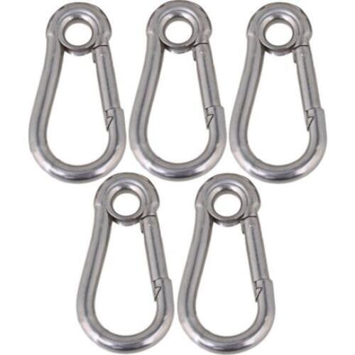 5PCS M6 Secure Lock 304 Stainless Steel 60mm Hook Carabiner Eyelet
