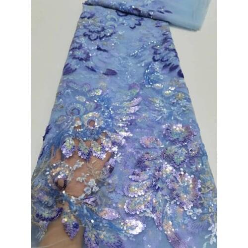 5yards/pc) Excellent embroidered tulle lace Sky blue African French net lace fabric with sequins for party dress FZZ131