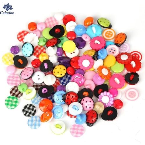 50PCS Multi-Shapes Buttons Sewing Craft Clothes Accessories 9-15mm Buttons Botones For Scrapbooking Dyed Plastic Randomly Mixed