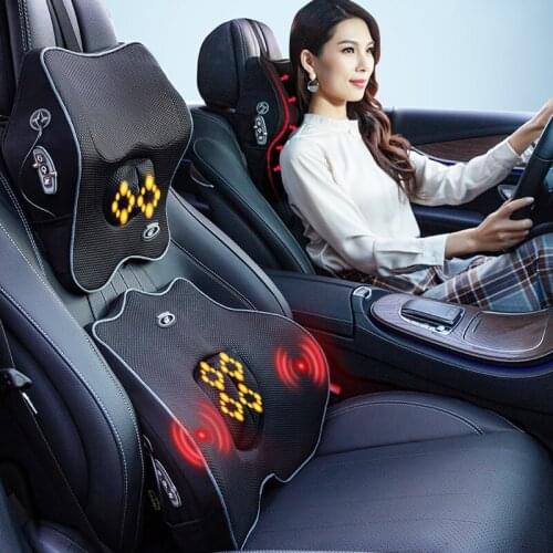 Car Massage Pillow Headrest Neck Pillow Auto Seat Back Support USB Charging 12V 24V Travel Pillow Cushions Cover Accessories