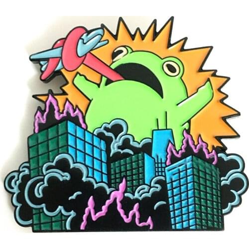 HOSENG City Bang Green Frog Monster Animals Brooch Funny Enamel Jewelry Pin Badge HS_449