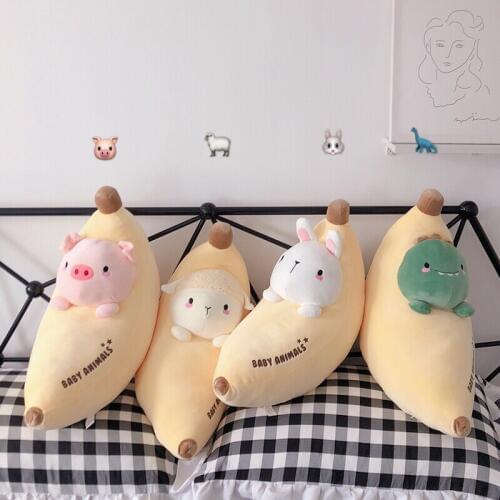 60cm super soft banana throw pillow doll sleeping pillow cushion backrest dinosaur/rabbit/pig/sheep doll plush toy gift