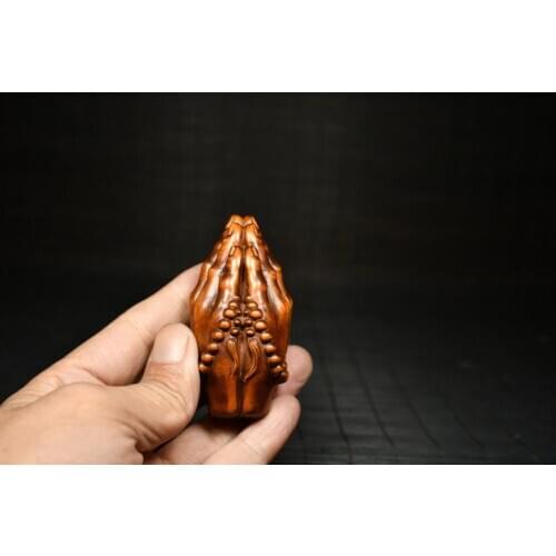 Home Decor 3" China Collection Old Boxwood Bergamot statue Bergamot namaste wood carving Amitabha Buddha Statue