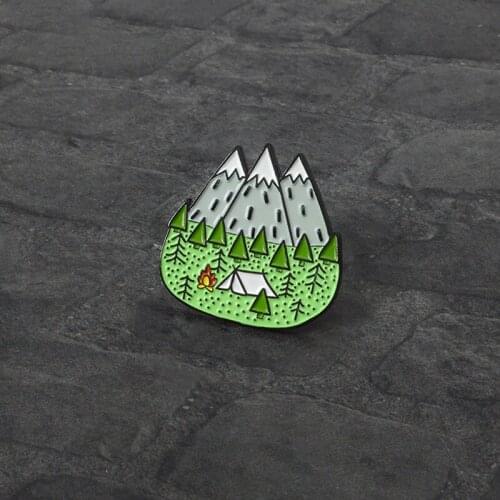 Mountain Forest Tent Pin Brooch Explore Nature Enamel Pins Button Badge Travel Brooch for Men Women Hijab Pins Trendy HJUEY 1pc
