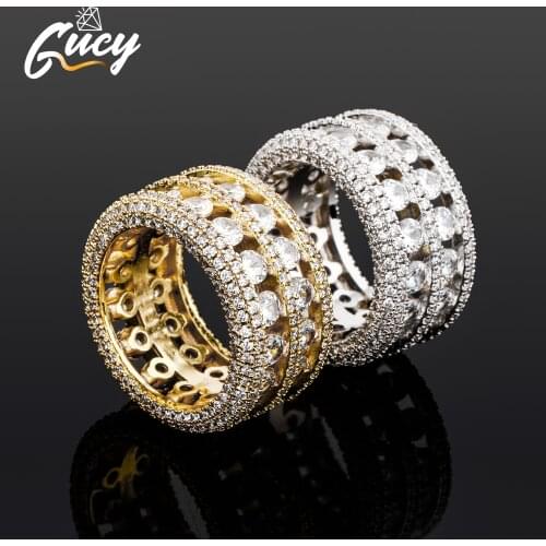 GUCY Hip Hop CZ Rings Full Bling Iced Out Wedding Ring 2 Rows Micro Pave Zircon Fashion Charm Jewelry For Men Women Gift