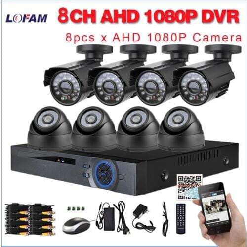 LOFAM 8CH DVR 1080P HDMI CCTV System Video Recorder 8 X 2MP 1080P Home Security Waterproof Night Vision Camera Surveillance Kits