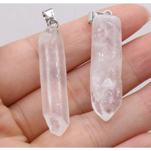 Natural Semi-precious Stone Pendant Clear Quartz 8x40-10x45mm for DIY Jewelry Making High Quality Gift