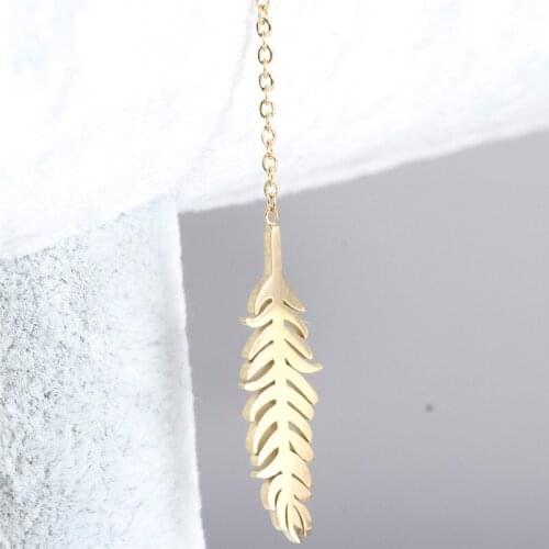 2021 New Leaf Long Stainless Steel Earrings Crystal from Swarovskis Gold feather earrings Fit Women and female As Gifts