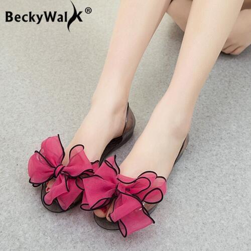Transparent Women Sandals Bow-knot Jelly Shoes Summer Women Shoes Sweet Peep Toe Flat Sandals Beach Flip Flops for Ladies Shoes