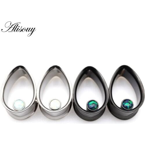 Alisouy 2PC New Trendy Water Drop Flower Vine Shell Stainless Steel Ear Piercing Plugs Expanders Body Jewelry Ear Gauges Tunnels