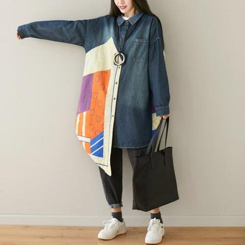 Women Oversized Denim Trench irregular Patchwork cowboy Hip hop Streetwear Loose Denim Trench Plus Size Baggy jean Outerwear
