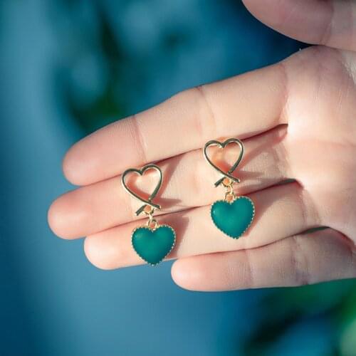 1Pair Fashion Earrings Jewelry Korean Alloy Green Acrylic Love Heart Drop Earrings for Women