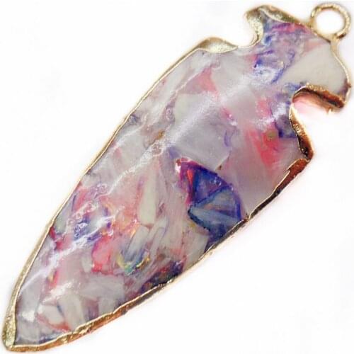 1Pcs 48x18x5mm Wholesale Blue&Pink Sea Sediment Jasper & Pyrite Arrow Gilt Edge Pendant Bead DIY Jewelry Accessories S854