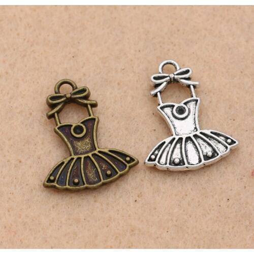 10pcs Antique Silver Bronze Plated Skirt Dress Charms Pendants Jewelry Making Findings Diy Handmade 21x17mm