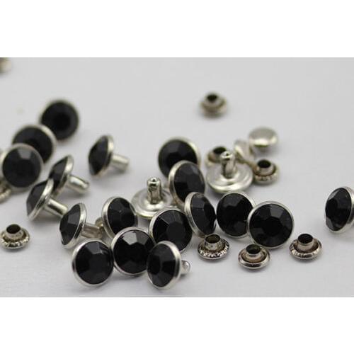 100Sets 8MM Black Acrylic Crystal Rivets Rhinestone Rivets Fit for Bags Shoes Dress DIY Jewelry Shipping Free