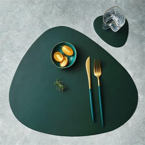 2pcs/set Placemat Table Mat Tableware Pad PU Leather Waterproof Heat Insulation Non-Slip Placemat Soft Washable Bowl Coaster