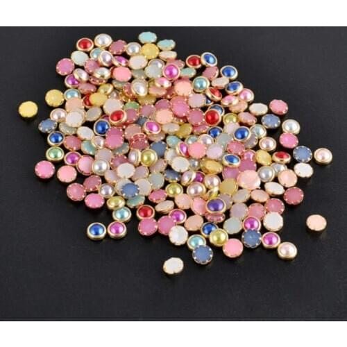 200Pcs 4mm Acrylic Half Round Pearls Bead Nail Art DIY Decor Glitter Rhinestone Decoration Mixed Color Beads