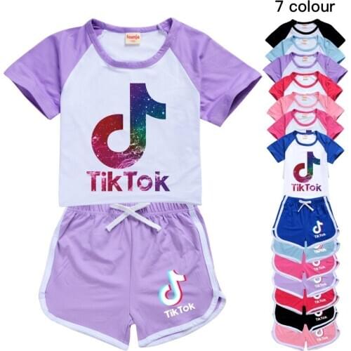 2021 Summer Baby Girl Boy Clothes Short Sleeve Tik Tok T-Shirt+Shorts Pants 2pcs Outfits Childrens Suit For Teenagers 2-16Y