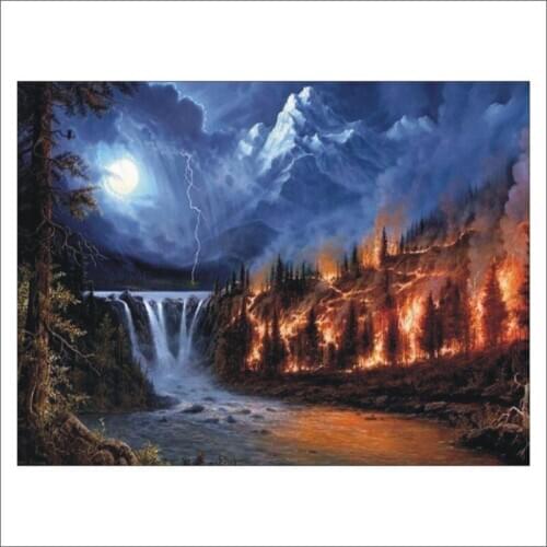 3D DIY Diamond Painting Bonfire Waterfall Cross Diamond Diamond Home Decoration Wall Sticker Gift T199