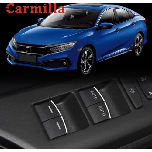 Carmilla Car Interior Door Window Lift Switch Button Cover Trim Stickers for Honda Civic 10th 2016 - 2021 ABS Chrome Accessories