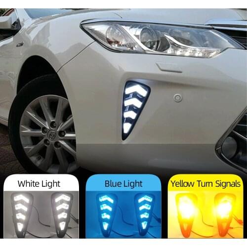CSCSNL 2PCS Car DRL For Toyota Camry 2015 2016 LED Daytime Running Light Fog Lamp with Dynamic yellow signal