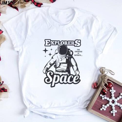 Funny Space Astronaut Print Lady T-shirt Summer Harajuku Streetwear White T Shirt Fashion Women Clothing Short Sleeve Top Tshirt