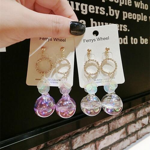 Korean Fashion New Glass Ball Bubble Water Sequined Rhinestone Drop Earring Student Cute Tassel Ear Nail Dangle Earrings Jewelry