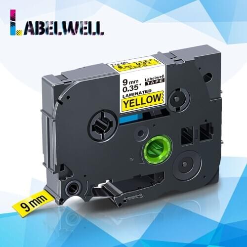 Labelwell 9mm Label tape Tze-621 Black on Yellow Laminated tze tape Tze621 Tze 621 replace for Brother P-Touch label maker Tz621