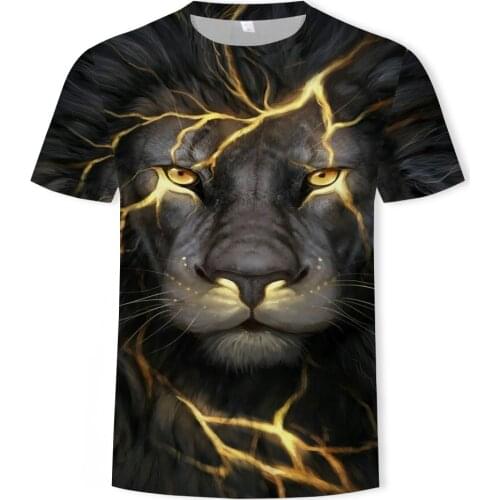 2021 summer mens short-sleeved T-shirt 3D animal domineering three-dimensional lion and fox sports running casual T-shirt