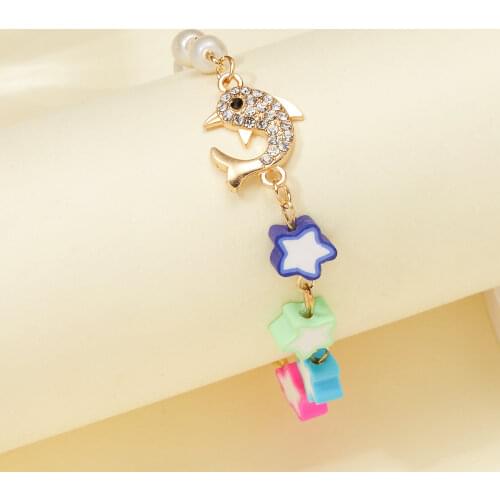 Fashion Wristband Simulated Pear Five-pointed Star Link Chain Charm Bracelets Owl Dolphin Blue Beaded Bangles For Women Jewelry