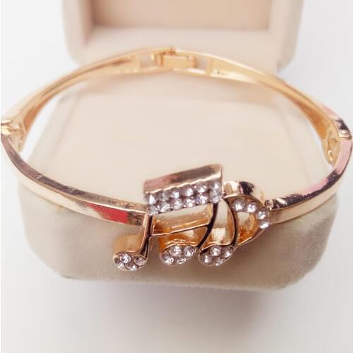 Gold Color Trendy Romantic Music Note Crystal Charm Cuff Bracelets Bangle For Women Jewelry Summer Style Beach