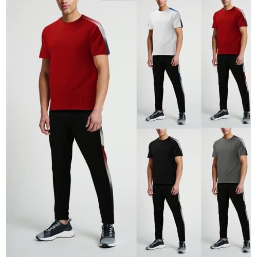 Men’s Summer 2-piece Beach Solid Short Sleeve T Shirts & Long Pants Sets Men Sets Patchwork Autumn Hip Hop Roupas Femininas