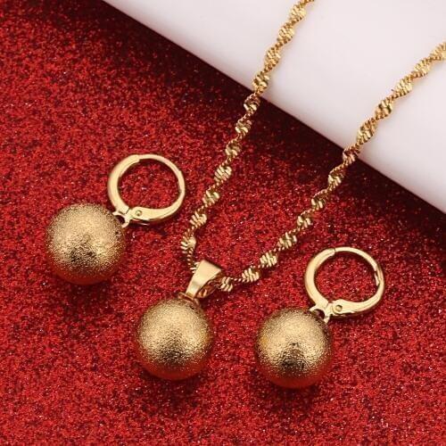 Frosting Bead Jewelry Set Round Pendant Chain Necklace Ball Dangle Earrings for Women Africa Jewelry Gift