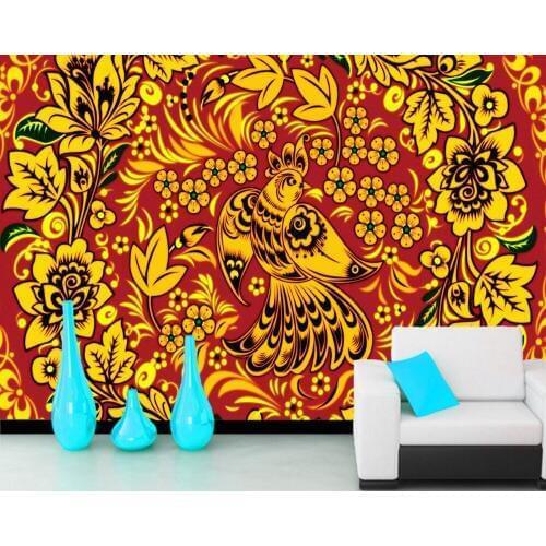 Papel de parede Birds Texture Russian Flowers 3d wallpaper mural,living room TV sofa wall bedroom kitchen wall papers home decor