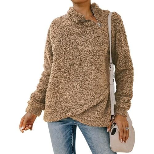 Autumn/Winter New Womens Simple Style Double-sided Velvet Hoodie Coat Plain Color Round Collar Long-sleeved Blouse