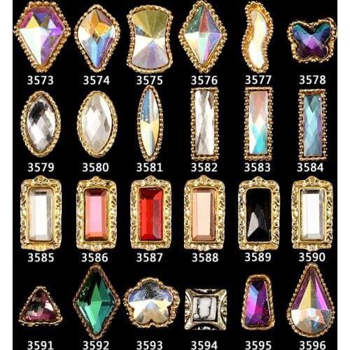 Nail Charms new arrive 100pcs 3D alloy nail art jewelry with white/green diamonds gold metal nail decoration Korean Japanese