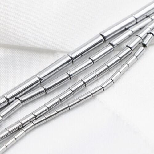 Charms Natural Stone Hematite Silver-color Loose Beads for Jewelry Making Accessories Tube DIY Necklace Bracelets 15inch A150