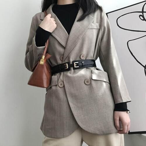 New Fashion Women Elastic Belts Designer Leather Double Buckle Elasticity Waist Strap Dress Coat Sweater Lady Decorative Girdle
