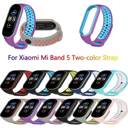 Bracelets Strap Belt for Xiaomi Mi Band 5 Two-color TPU Strap Anti-sweat Sport Breathable Strap Buckle Replacement Wrist Straps